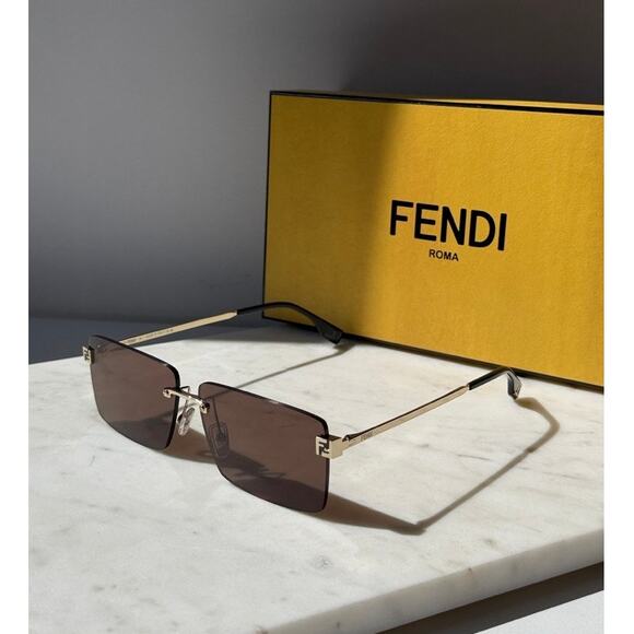 NEW Fendi FE40165U Sky Rimless Brown Square Sunglasses - Picture 1 of 7